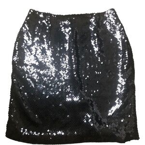 VYG Hugo Buscati Black Full Sequin Pencil Skirt Sz 14 Back Slit Lined Glitz Glam